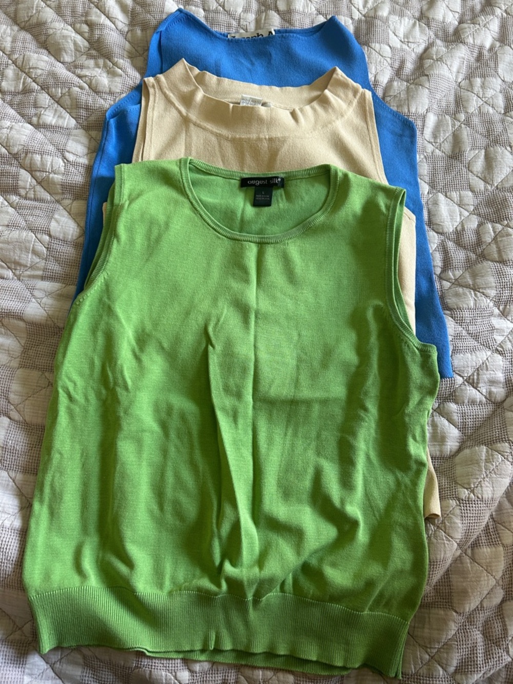 Allegra K Women’s Sleeveless Knit Tank Top - Lime Green, Cream & Blue